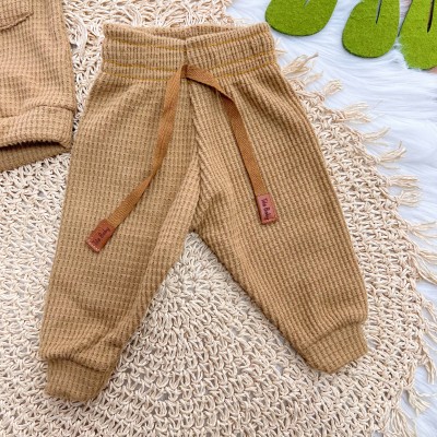 Conj. Casaco Malha Wafle e Calça - Caramelo